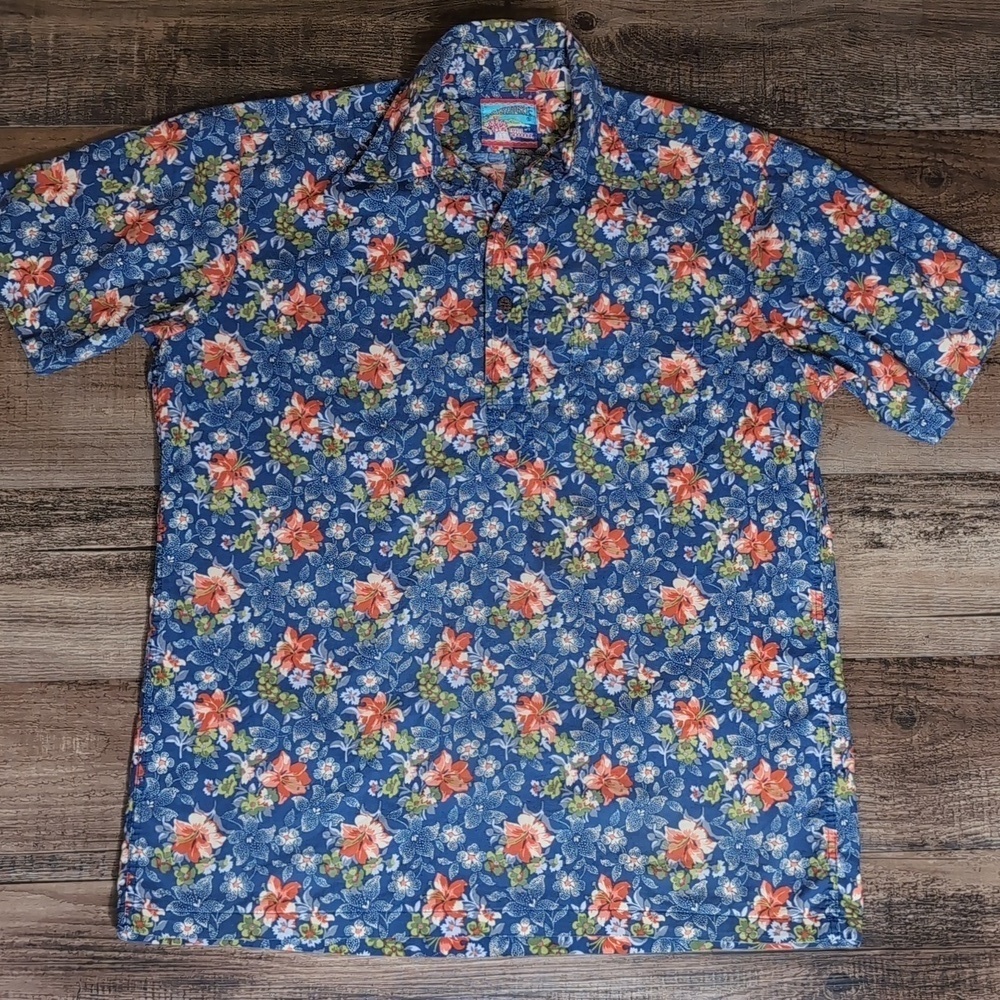 Joe Kealoha by Reyn Spooner Floral Pop Over Tunic Size Small In Blue And Red